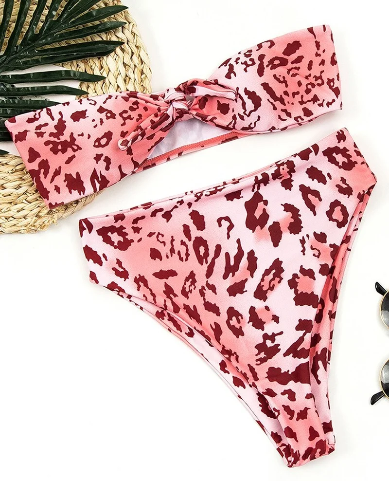 

2021 European and American Style Women's New Swimwear Sexy Leopard Print High Waist Bikini Swimsuit Women