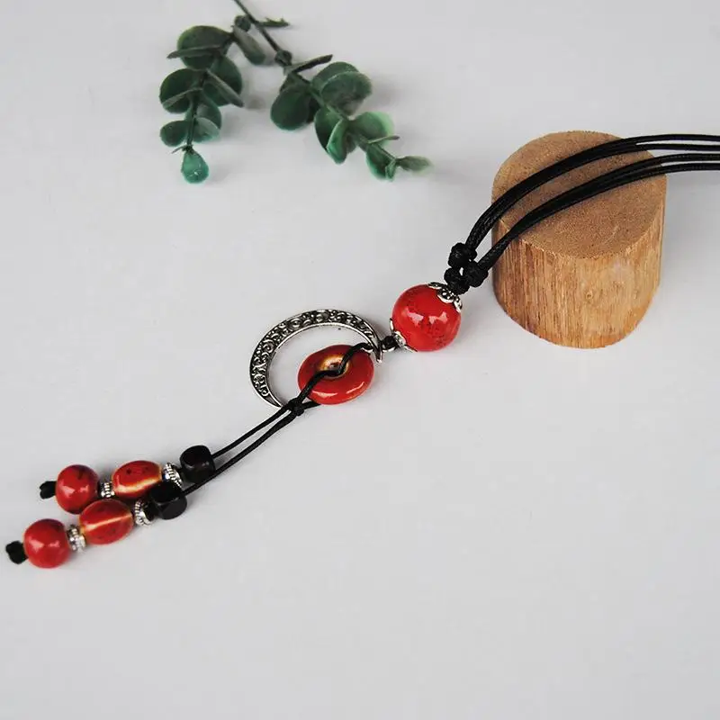 Модный керамический кулон с бусинами этническое длинное ожерелье цепочкой