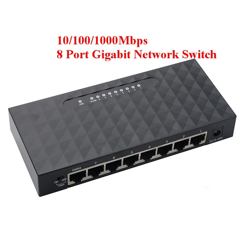 

10/100/1000Mbps 8 Port Gigabit Network Switch Gigabit Ethernet Network Switcher RJ45 Lan Hub High Performance Ethernet EU Plug