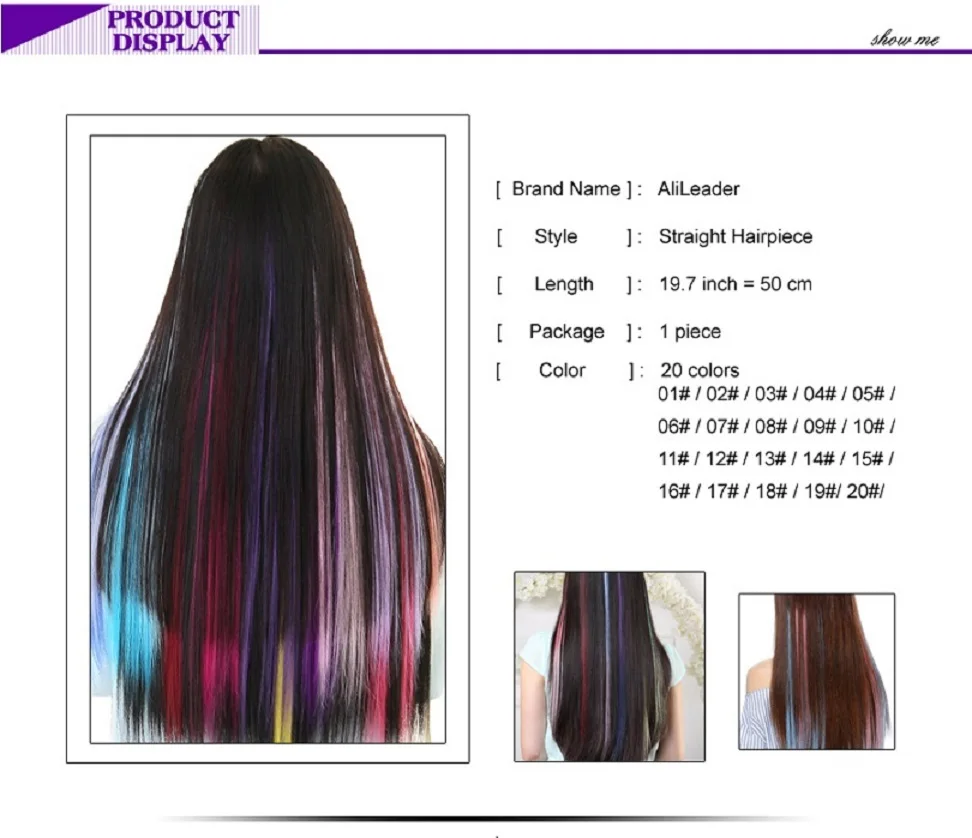 Alileader Synthetic One Clip In Hair 20 Inches One Clip In Hair Extention Hairs Colorful Synthetic Clips More Durable Straight