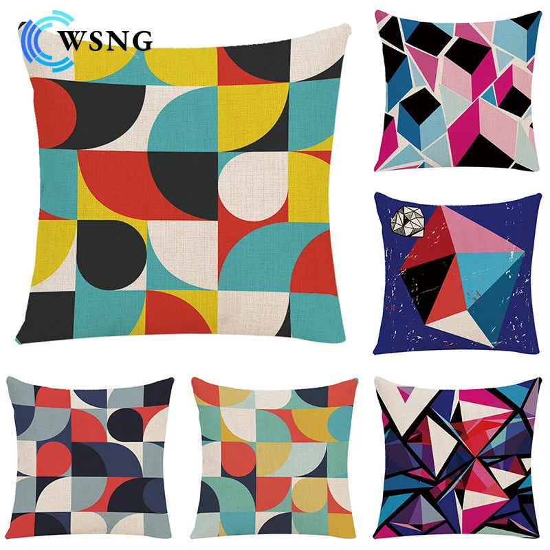 

New Geometric Pattern Printed Linen Pillowcase Living Room Sofa Bedroom Decorative Cushion Cover 45*45cm