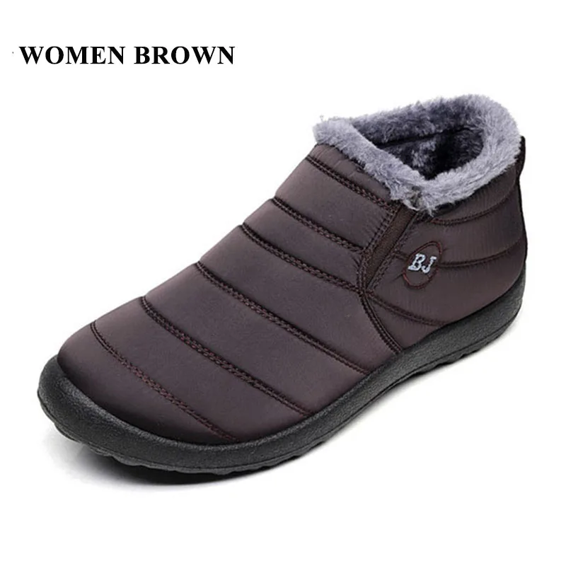 women brown boots Merkmak/Новинка года; Зимняя мужская обувь; модные теплые зимние ботинки; нескользящие водонепроницаемые ботильоны; однотонные ботинки для пар; большие размеры - Цвет: women brown boots