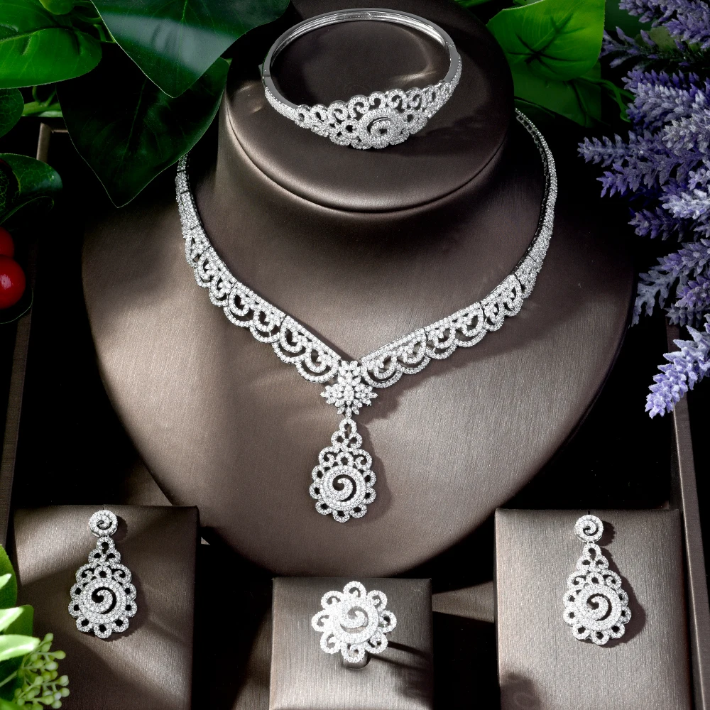 HIBRIDE красивый цветочный дизайн Дубай ювелирные наборы для женщин элегантный