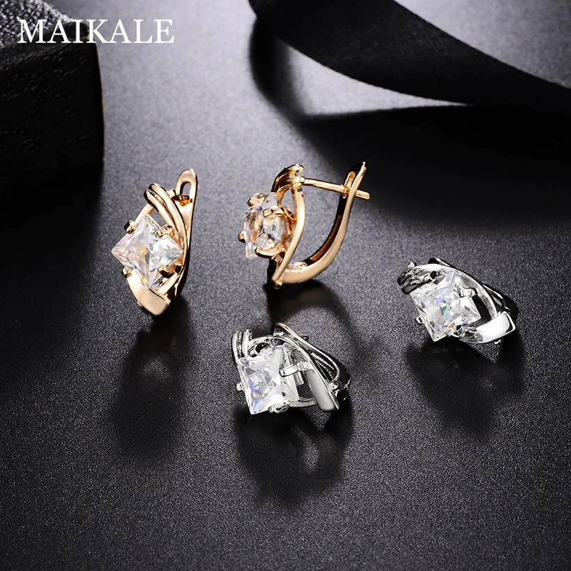 Женские золотистые серьги гвоздики MAIKALE сережки геометрической формы с кубиками