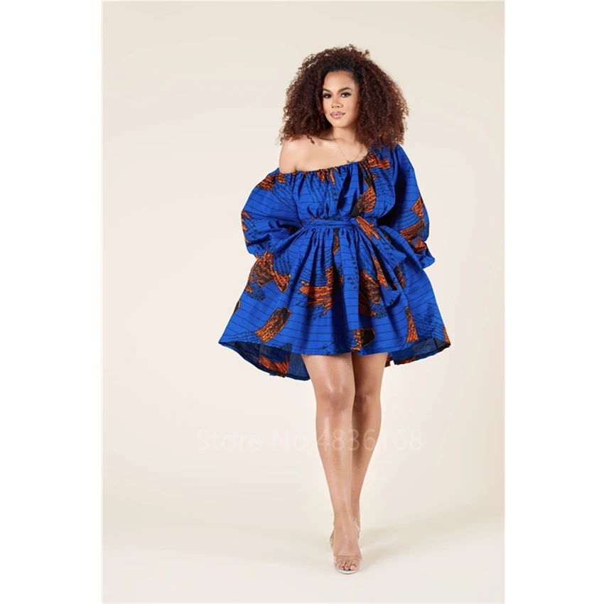 Африканские платья для женщин с длинным рукавом летнее платье наклонным плечом