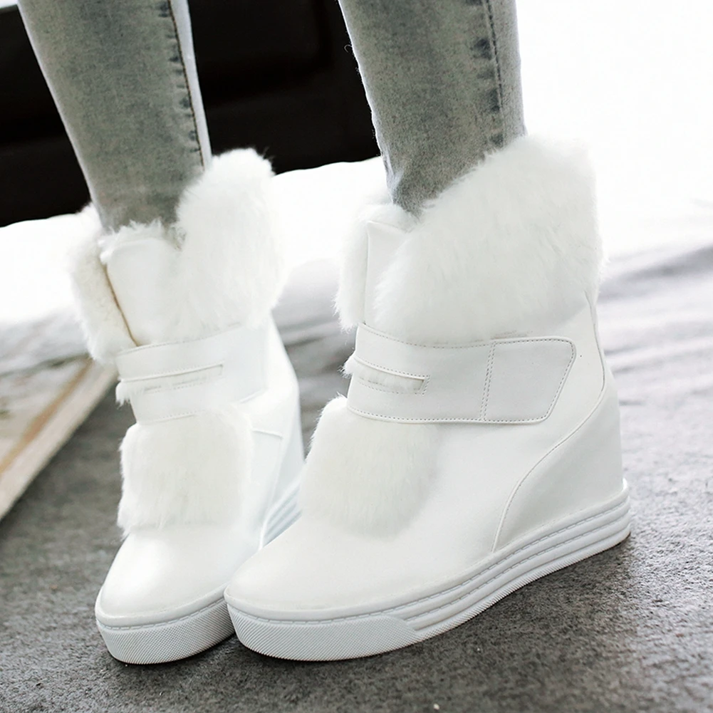 

KARINLUNA Big Size 34-43 Ladies Winter Warm Fur Boots Paltform Height Increasing High Heels Plush Women Boots Ankle Women Shoes