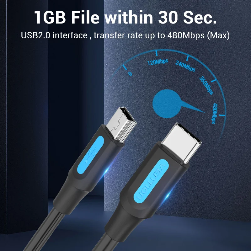 Vention Mini USB к C кабель Type адаптер для цифровой камеры MacBook proMP3 плеер HDD Type-c Мини |