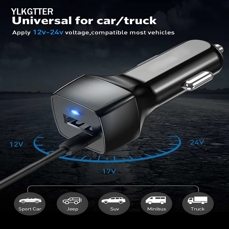 YLKGTTER USB Output 2.4A Smart Car Charger for Iphone X/11 XIAO MI Note 10 Huawei High Current Mini CarCharger with Spring Line |