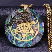 yoga flower of life stainless steel long chain necklaces womenmen gold color big necklaces jewelry collier coquillage n9318s04