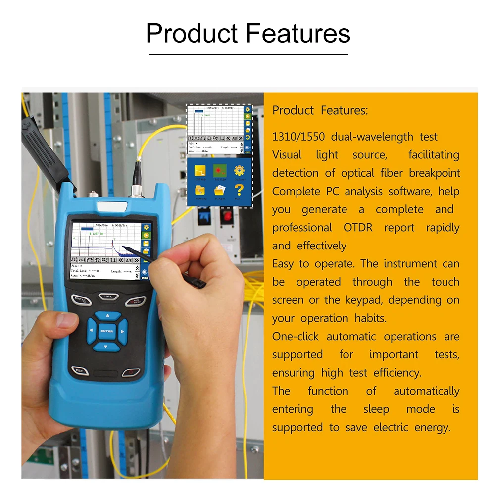 Профессиональный тестер видеонаблюдения OTDR рефлектометр с временным доменом