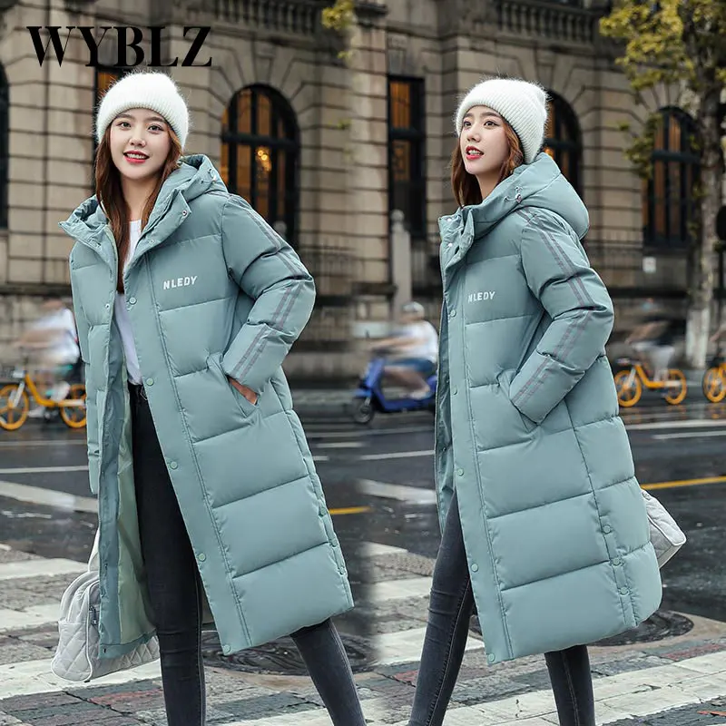 WYBLZ Women's Down Parkas Jacket Winter Leisure Medium Length Parka 2021 Korean Fashion British Letter Printed Padded Coat Femme