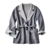 shuchan 98 wool coats for women office lady springautumn wool blends adjustable waist wide waisted single button