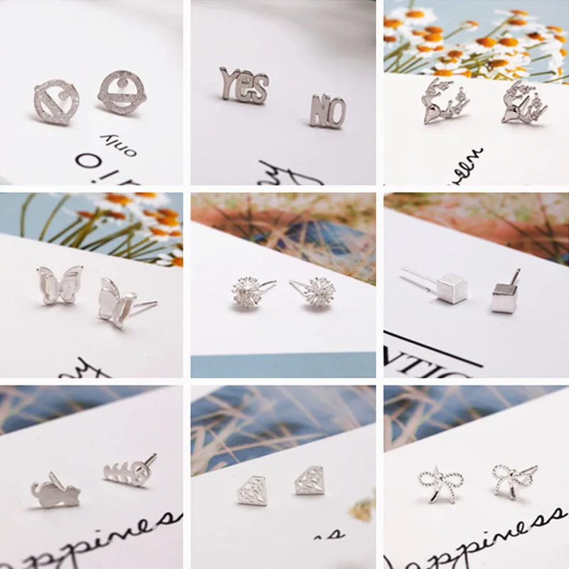 

S925 Sterling Silver Needle Earrings Ear Rings For Women Female Fashion Temperament Square Piggy Simple Wild Jewelry Wholesale