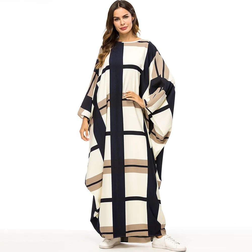 Мусульманское арабское платье женское клетчатое Абая Дубай турецкий рукав
