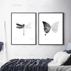 Настенная картина в скандинавском стиле со стрекозой, холст с постером-бабочкой, черно-белый минималистский декор, картина для гостиной