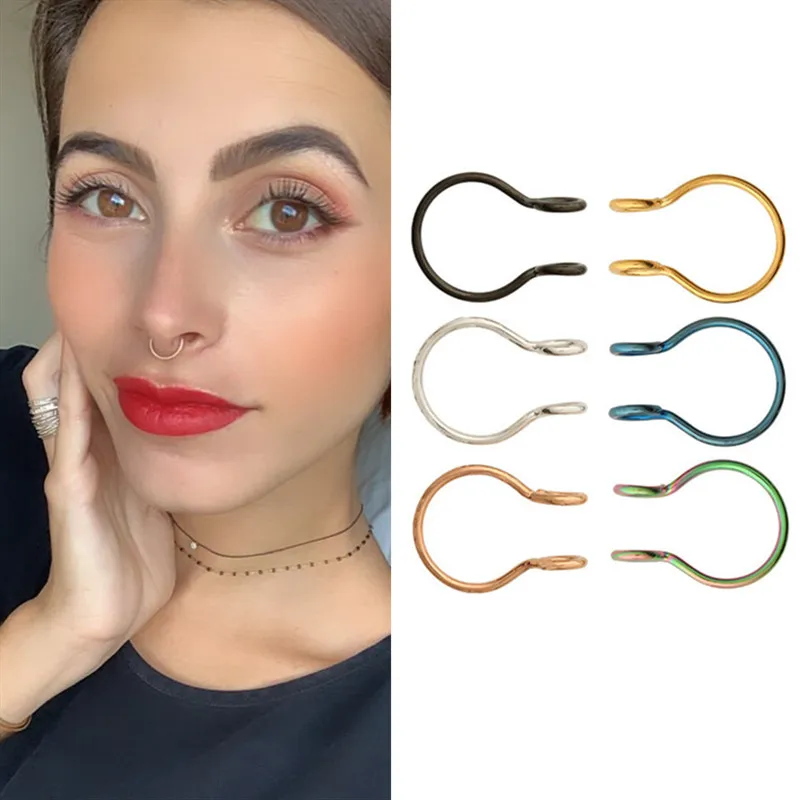 U-образное поддельное кольцо для носа 2 шт. кольца перегородки титановые серьги