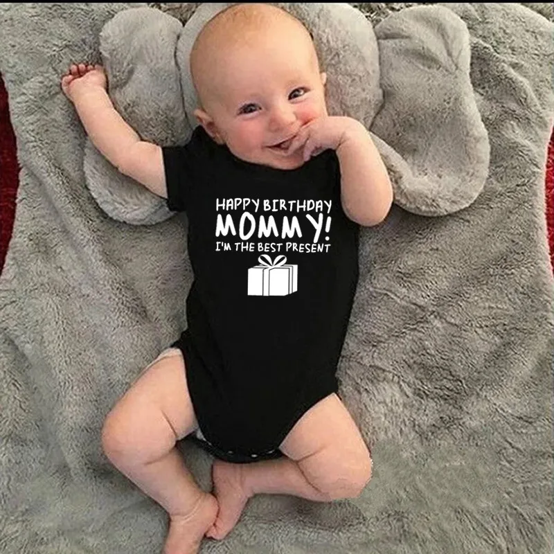 С Днем Рождения мама принт хлопковая одежда для малышей Одежда новорожденных