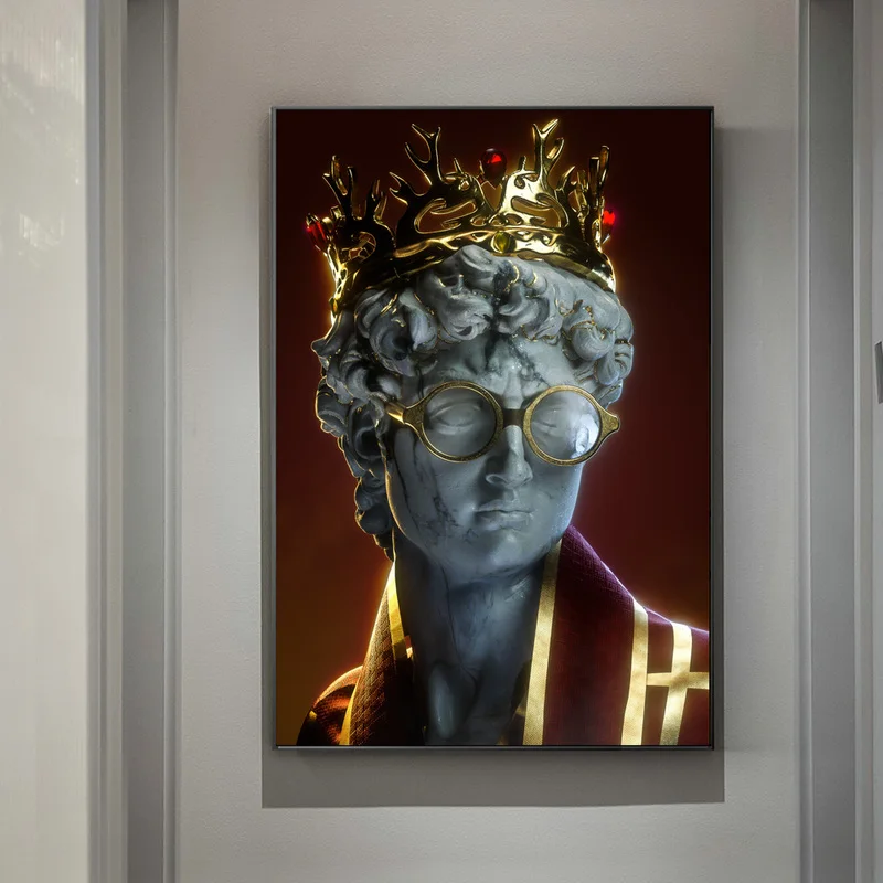 

Golden Sculpture Aesthetic Poster And Prints David Statue With Crown Canvas Painting On Hallway Wall Art Pictures For Room Decor