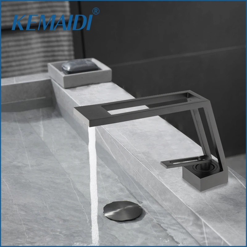 KEMAIDI Matte Black Bathroom Basin Sink Faucets Brass Deck Monuted Newly Unique Design Hot &amp Cold Water Mixer Tap Faucet |