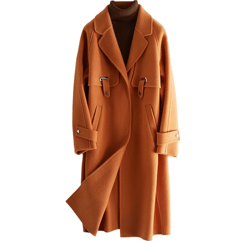 

Новинка весны 2021, Модное Длинное двухстороннее пальто Bayou, Женское шерстяное пальто с воротником