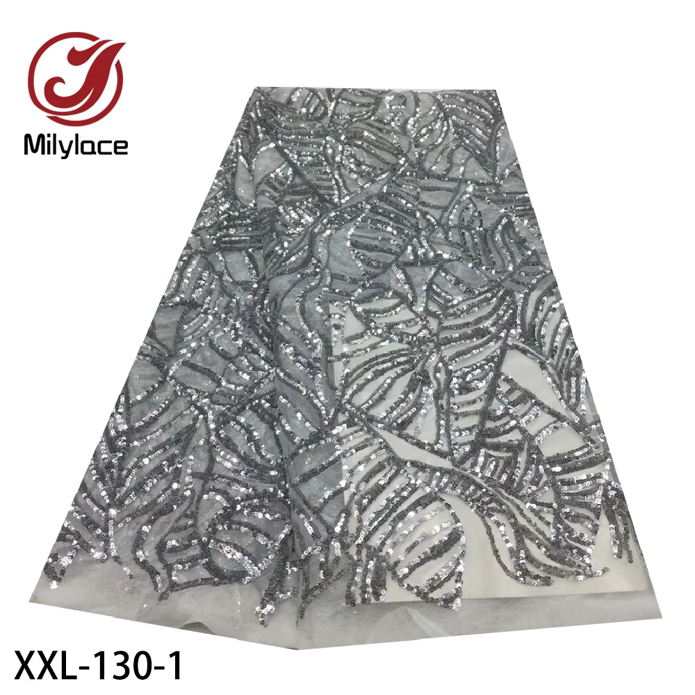 

French Sequins Tulle Lace Fabric High Quality African Lace Fabric Nigerian Mesh Lace Fabrics for Party Dress XXL-130