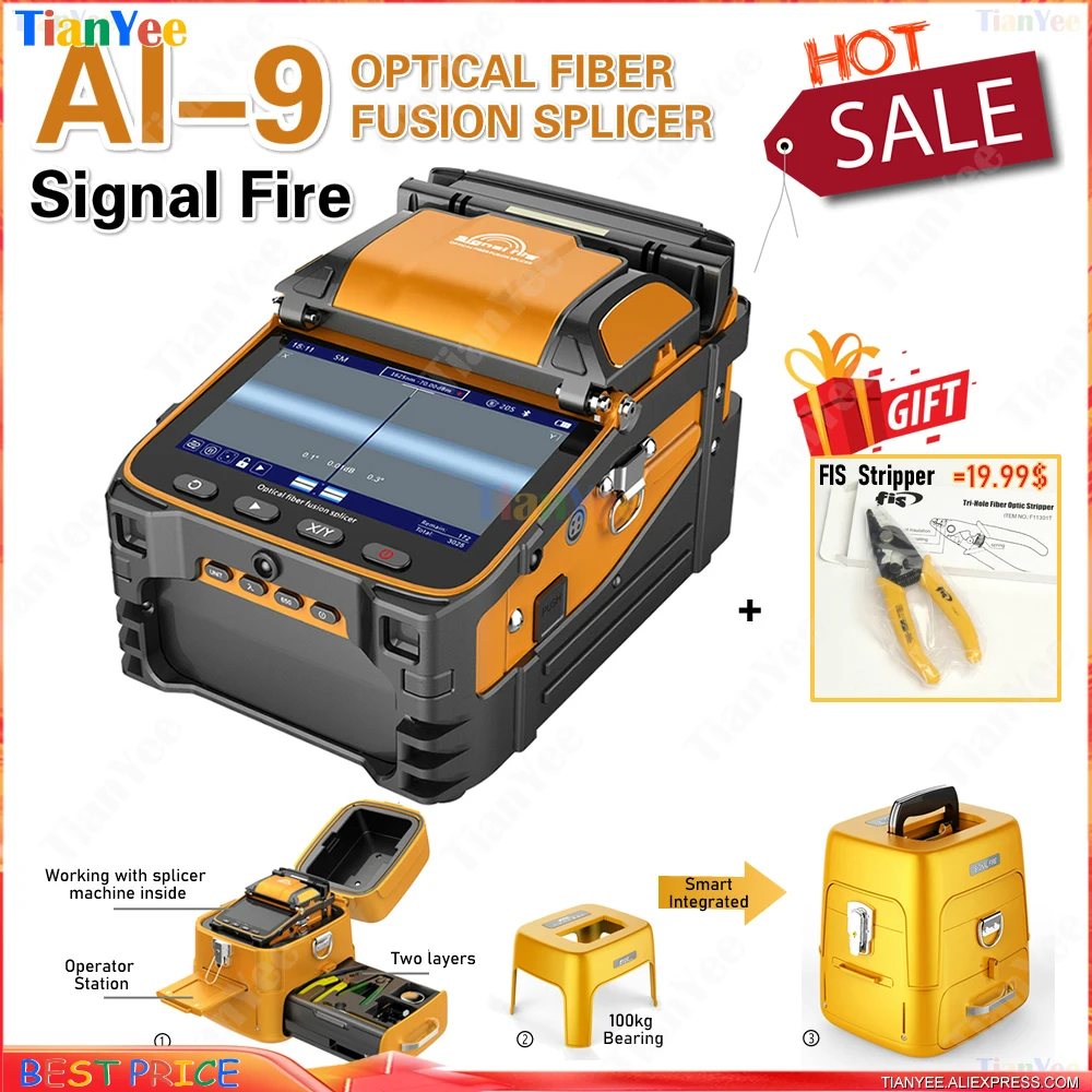 

Signal Fire AI-9 SM MM Intelligent FTTH 6-Motors Fiber Optic Fusion Splicer with OPM VFL 10-languages + Free Gift Hot Sell