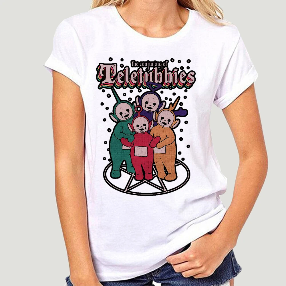 

the conjuring of teletubbies Tshirt UnisexThe Conjuring Of Teletubbies Funny Printed T Shirt Women Short Sleeve Outfits