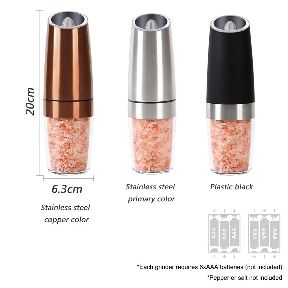 

Automatic Salt and Pepper Grinder with LED Light Set Gravity Adjustable Ceramic Electric Pepper Shaker Spice Mill Kitchen Tools