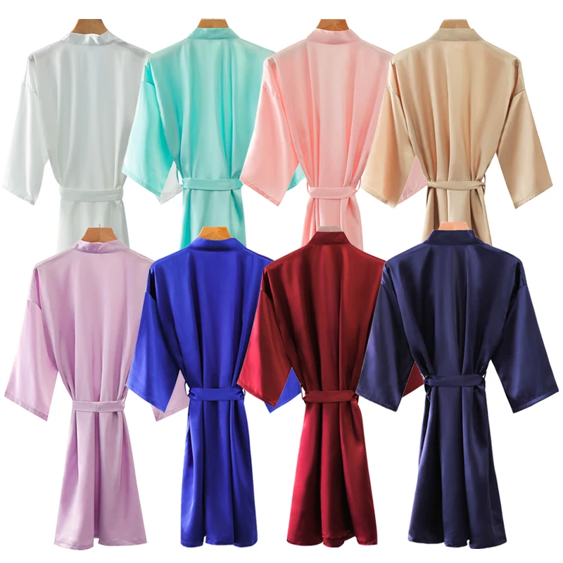 Silk Satin Robes Bridesmaid Bride Robes Bridesmaid Robes Wedding Long Robe Bathrobe Gold Print Royal Blue Robe