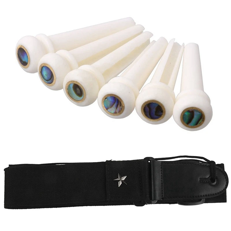 

1Pcs Anti Slip Adjustable Length Guitar Strap & 6Pcs Natural Cattle Bone Guitar Nut and Saddle Bridge Pins
