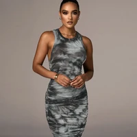 women autumn summer sleeveless printed bodycon slim package hip dress 2021 female clothing streetwear wholesale items