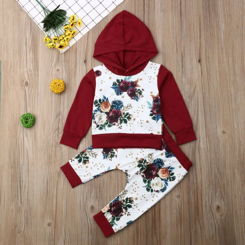 Топы с капюшоном и длинными рукавами для новорожденных девочек + штаны Осенний