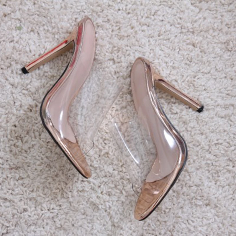 Aneikeh Women PVC Sandals 2021 Fashion champagne High Heeled Mules Sexy Thin Heel Shoes Open Toe Slippers Pumps | Обувь