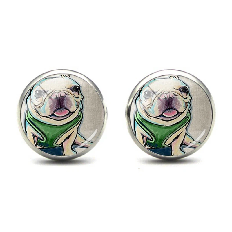 

2022 Jewlery Cute Dog Earrings Vintage Glass Cabochon Pug Photo Animal Pendant Charms for Children Girl Gift New Fashion