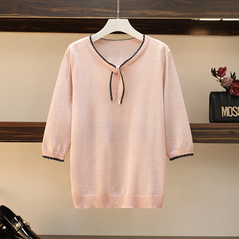 Базовый теплый свитер с люрексом весна-осень женские пуловеры воротником-бантом