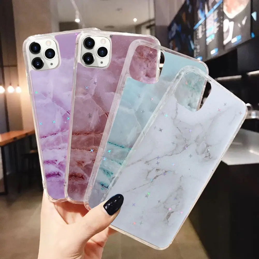 LAPOPNUT Glitter Silicone Phone Case for IPhone 11 Pro Max Xr Xs X 8 7 6 6s Plus Soft Marble Pastel Slim Shockproof Back Cover |