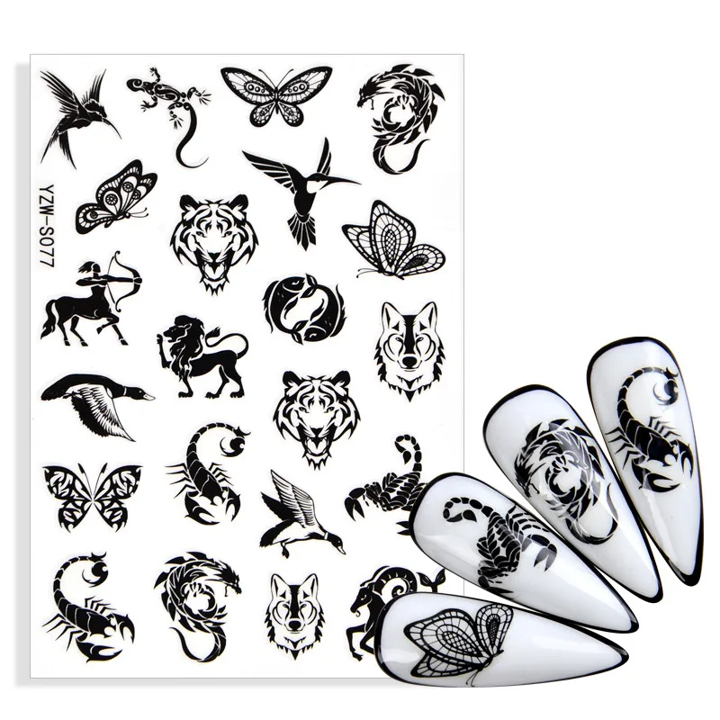 3D Nail Art Stickers Abstract Geometric Animal Panda Leaf Flower Face Decal Manicure Decorations Supplies | Красота и здоровье