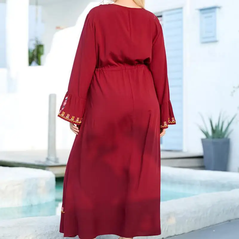 

Kaftan Moroccan 2021 New Comfortable Oversized Size Women's Floral Embroidered Belt With Big Swing Muslim Casual Long Skirt