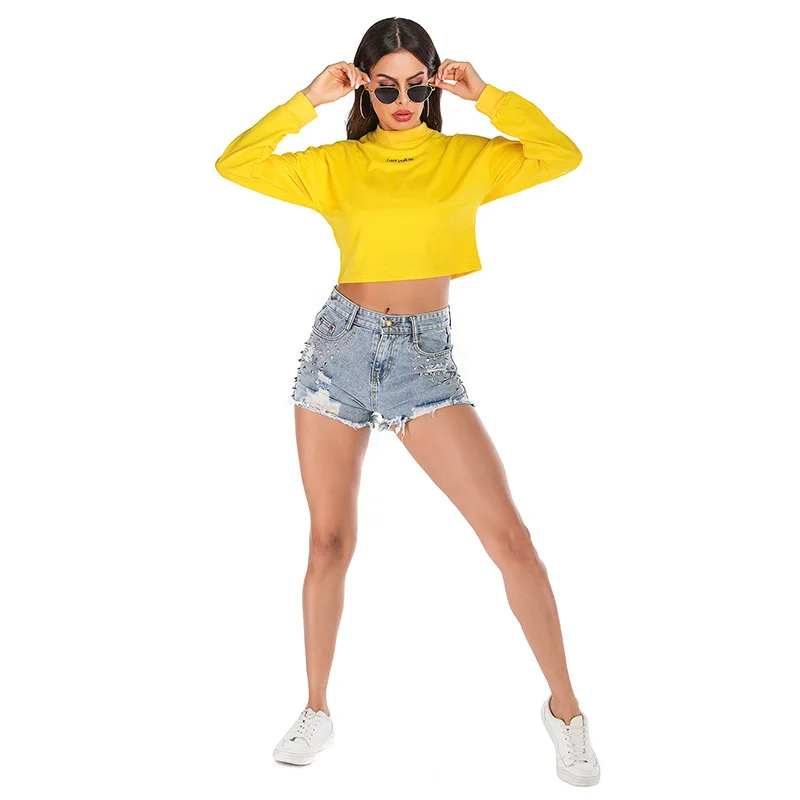 Детский Однотонный женский короткий свитшот с надписью и вышивкой уличная