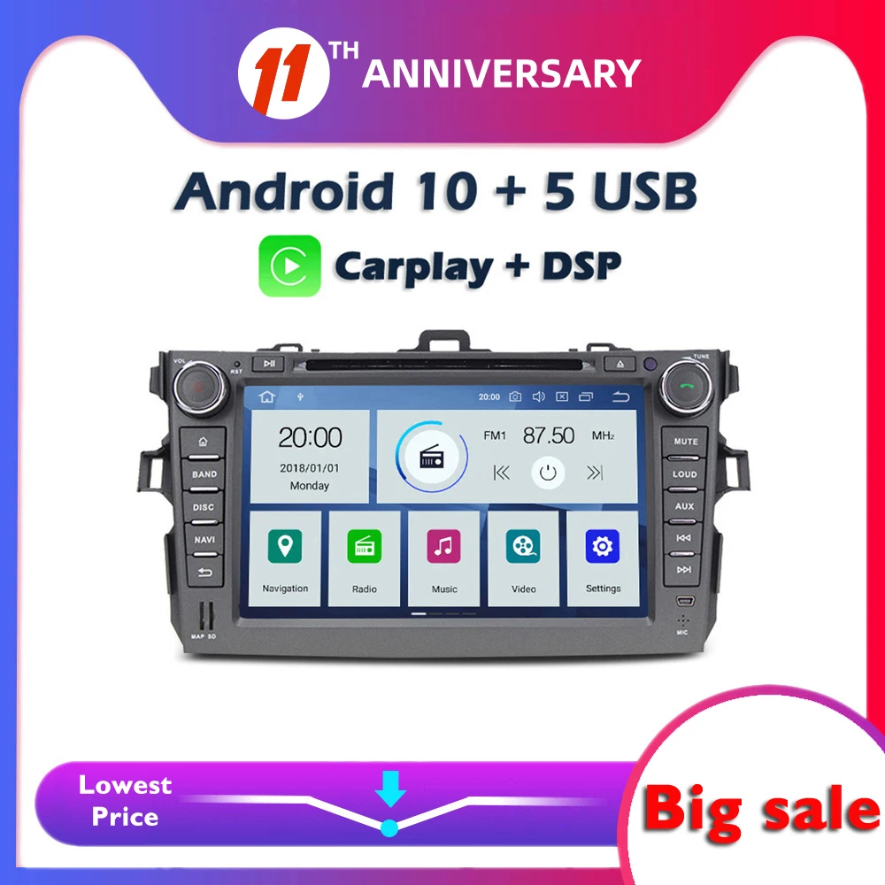 Carplay DSP PX6 IPS Android 10 4 Гб + 64 ГБ Автомобильный dvd плеер Wifi GPS карта RDS радио Bluetooth для Toyota