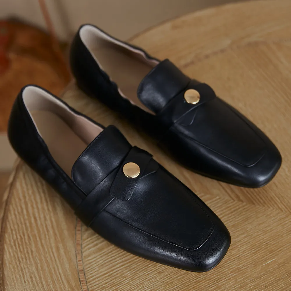 

Women's genuine leather metal buckle slip-on flats loafers leisure soft comfortable moccasins casual female driver shoes women