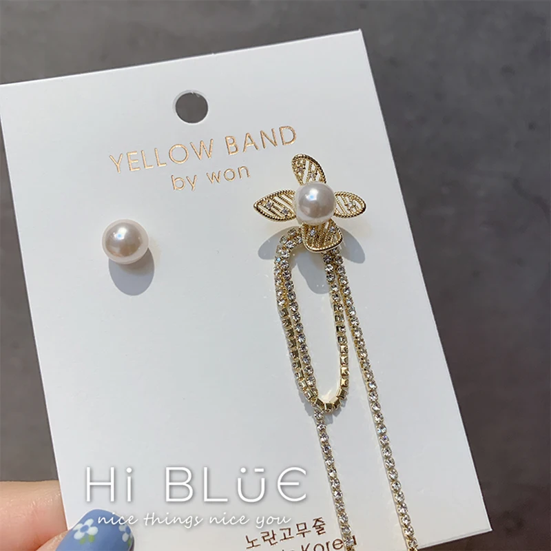 Новые Асимметричные Длинные серьги-кисточки с цветами корейский темперамент