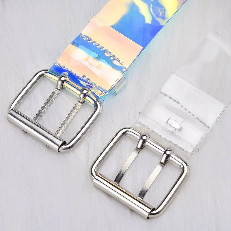 

2021 Two Row PVC Clear Belt For Women Fashion Pin Buckle Female White Waist Trousers Transparent Belts Ladies Jeans Grommet Belt