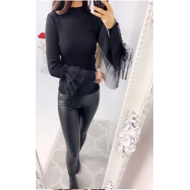 Женские пуловеры вязанная толстовка с рюшами длинный рукав v образный вырез