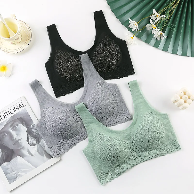 

3pcs Latex Seamless Bra Women Push Up Lace Underwear Gathers Shock-Proof Pad Female Intimate Fashion Comfortable Bralette