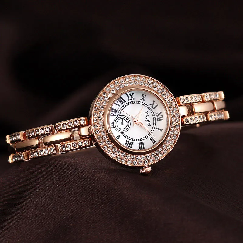 

New Fashion Crystal Rhinestones Ladies Bracelet Watch Luxury Stainless Steel Strap Quartz Ladies Simple Watch Relogio Feminino