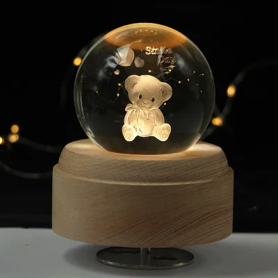 Christmas 3D Rotating Music LED lamp light Crystal Wooden Children's night lampara Multicolor Lighting For Kid Gift Decor | Лампы и