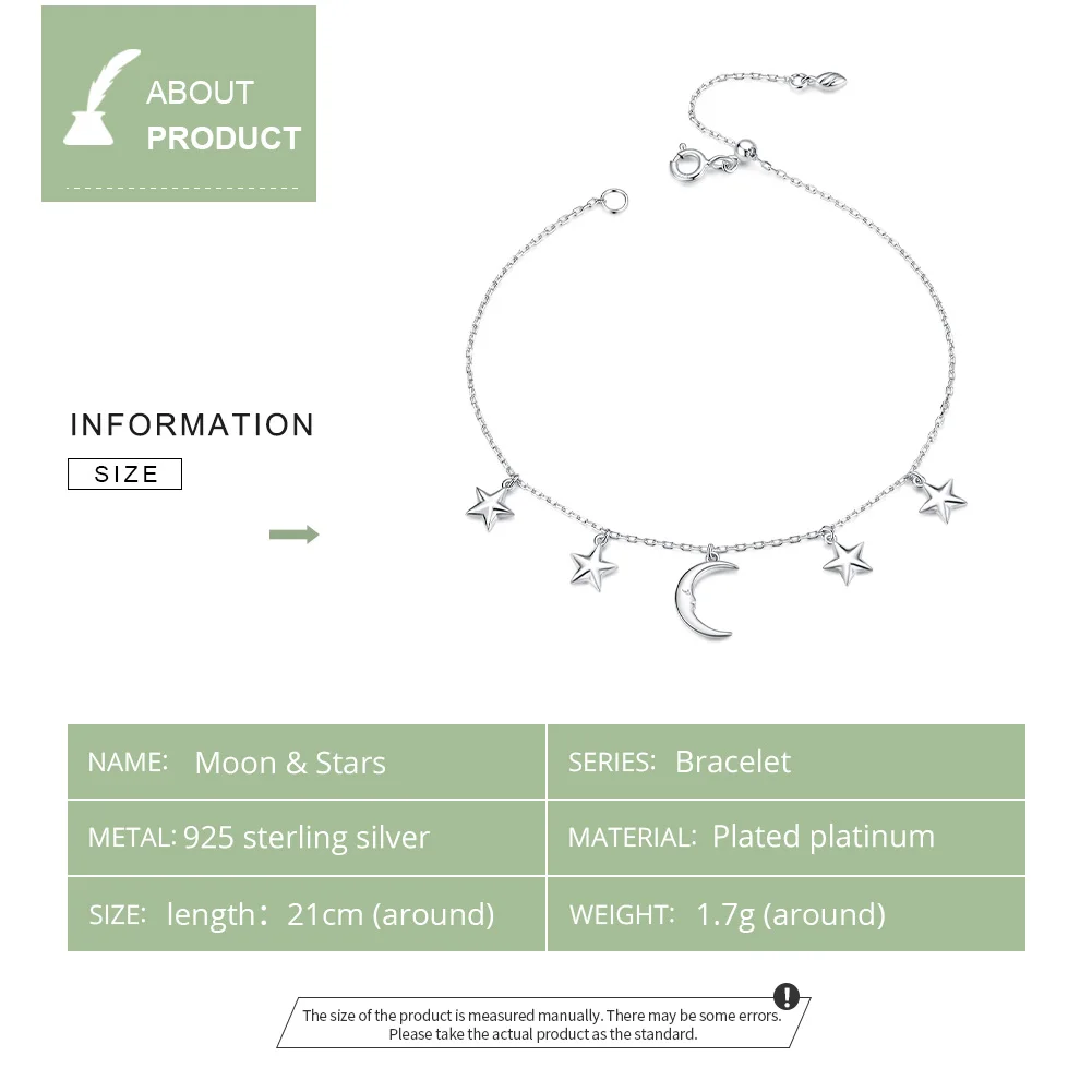 Звено цепи женское из серебра 925 пробы с Луной и искусственными звездами|Гибкие