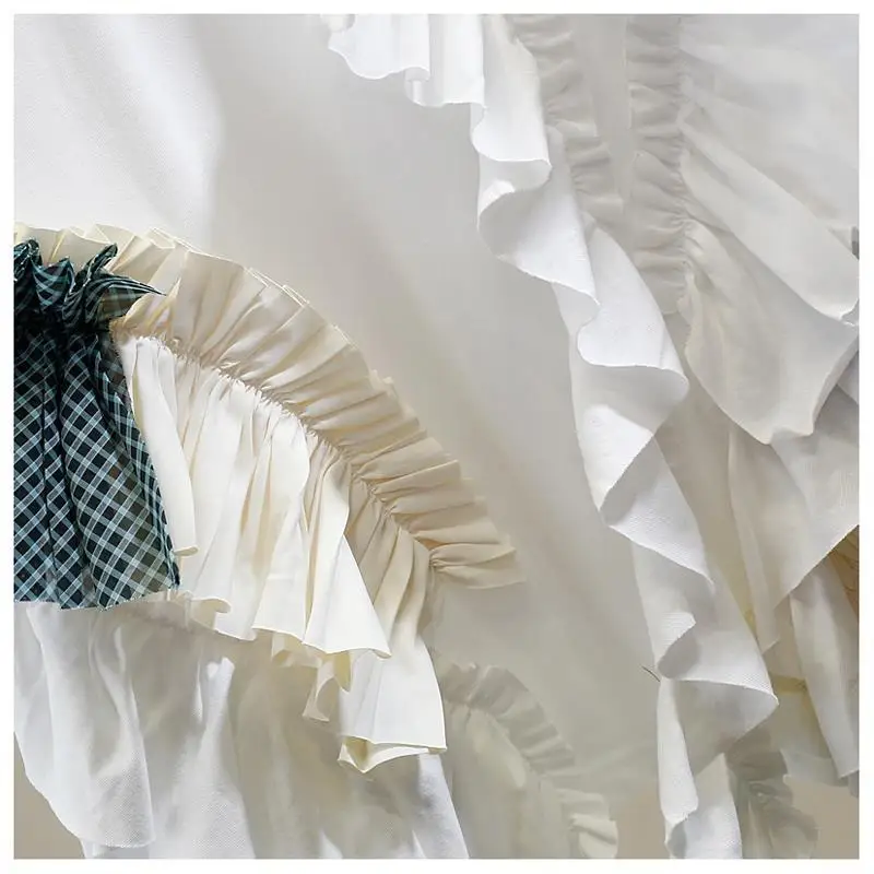 

New 2021 T Shirt Women Ruffle Patchwork O Neck Short Sleeve Casual Graphic Tshirts Korean Style All-match Loose Tops