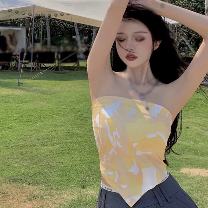 

Women Tank Tops Summer Tops Bow Corset Top Korean Style Top Femme Yellow /green Top Off Shoulder Sexy Top Dropshipping